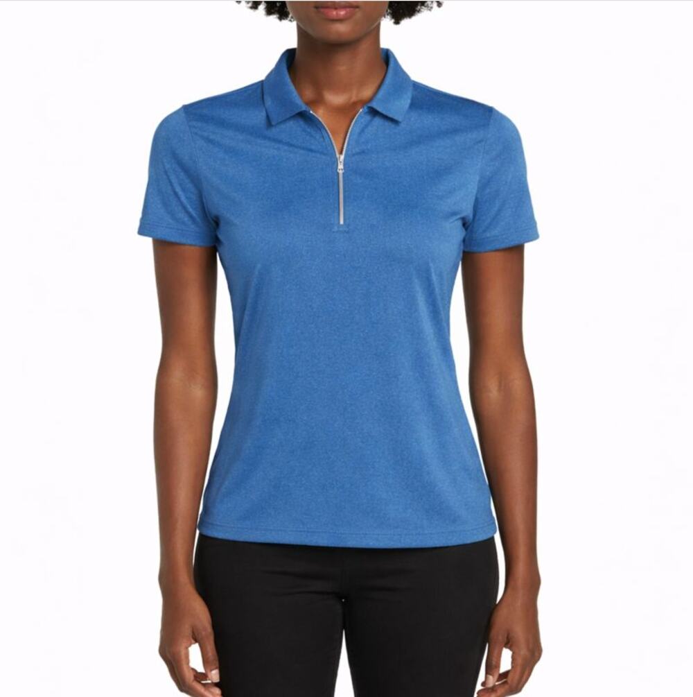CALLAWAY Womens Golf Polo Shirt Small Blue Heather Quarter Zip Short Sleeve NWT